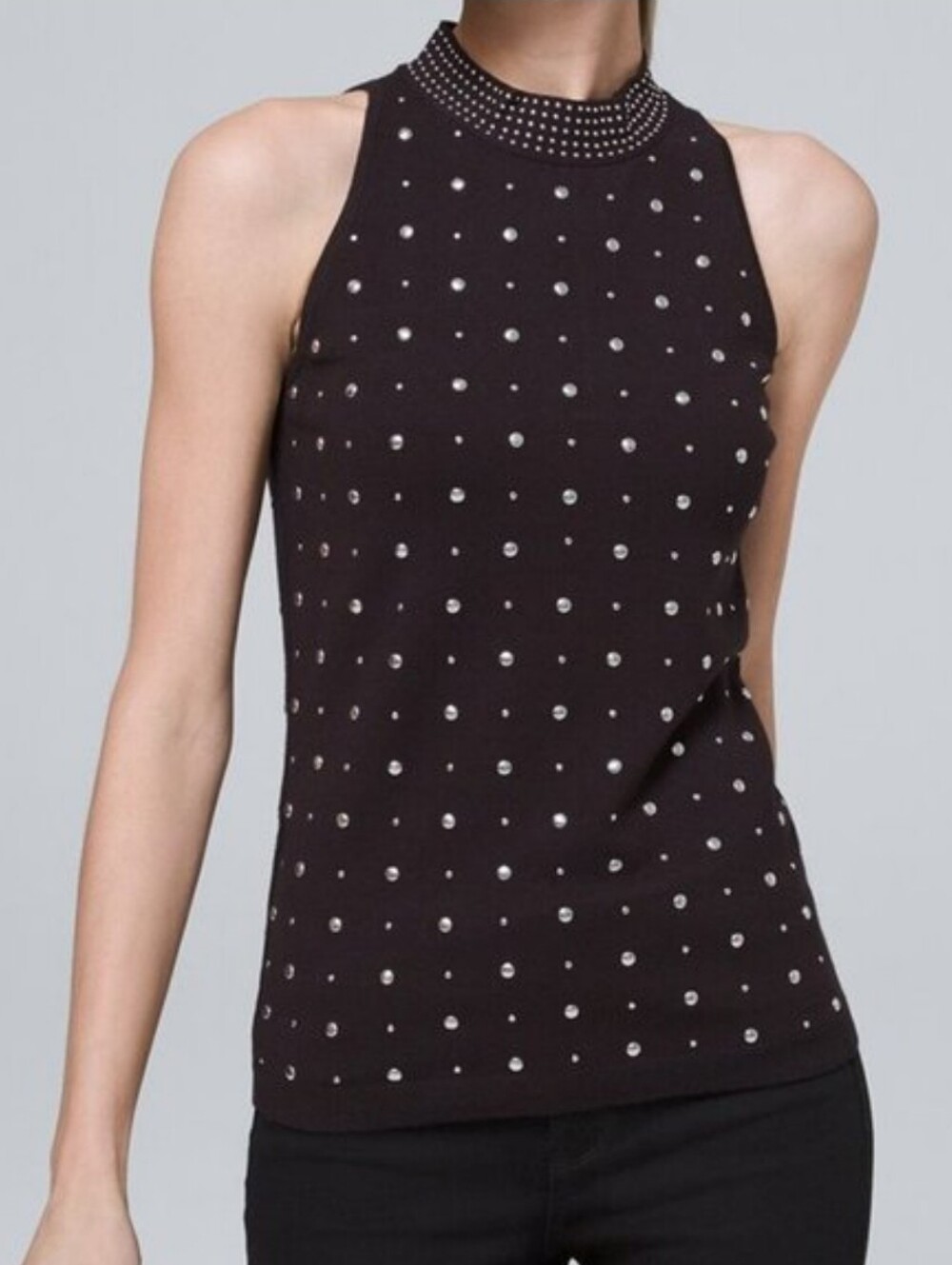 White House Black Market Studded Sleeveless Mock Neck Halter Sweater